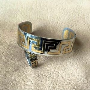 Greek Key Cuff Bracelet and Ring Set